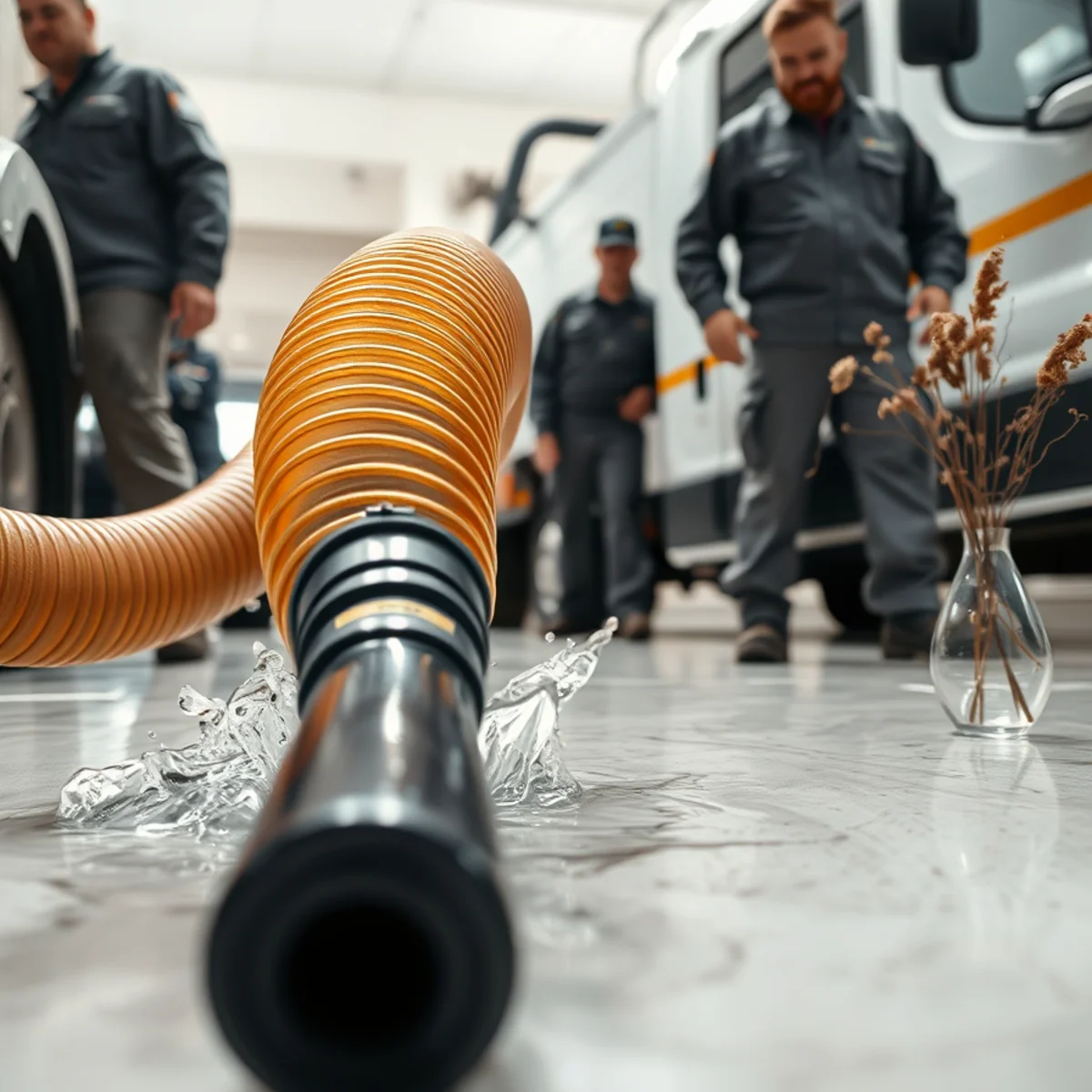 Truckmount extraction wand pulling deep pools of water from soaked hallway flooring