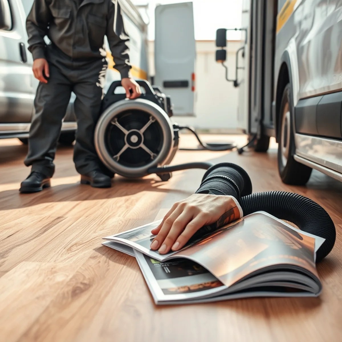 High-pressure vacuum mat system drying cupped oak hardwood floorboards in place