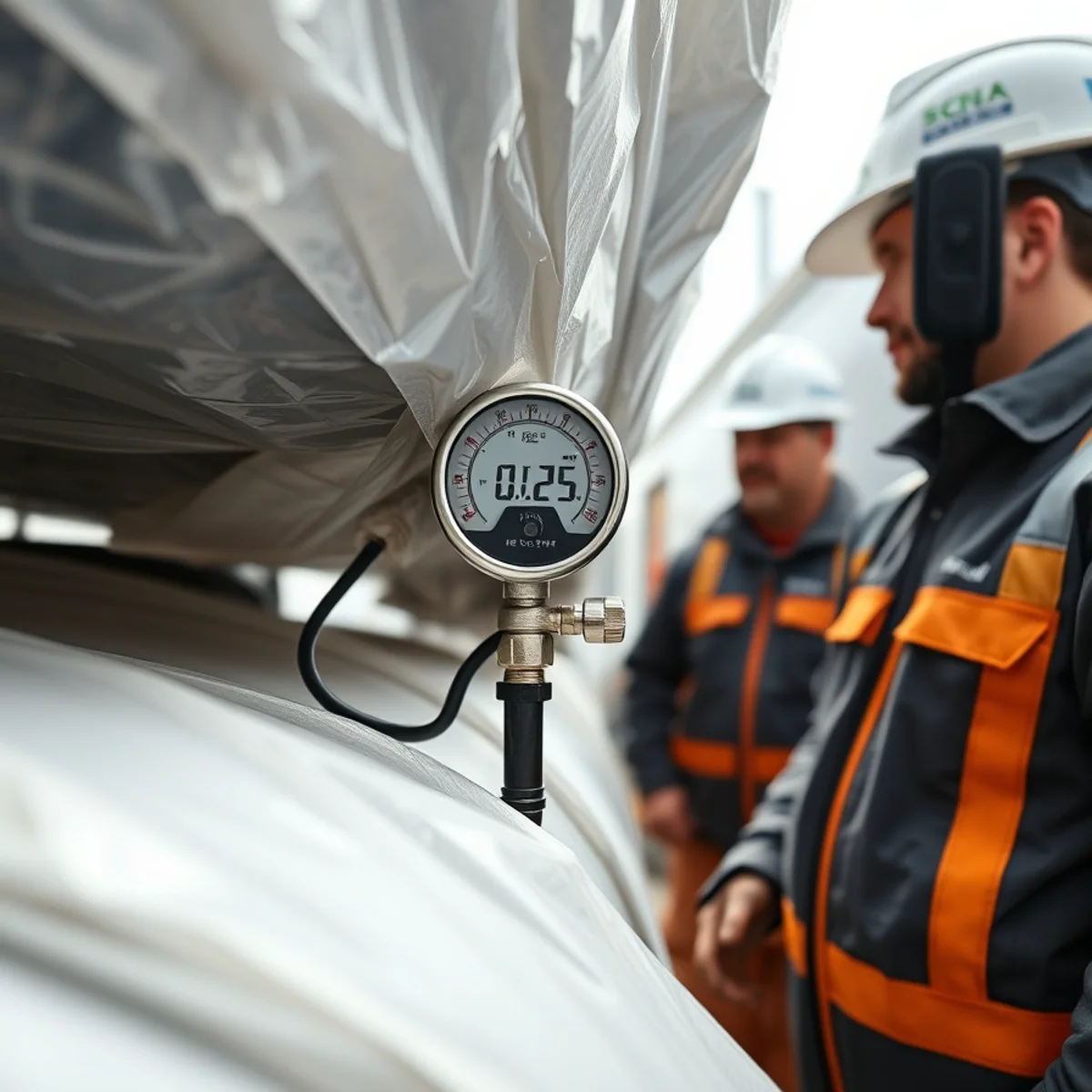 Digital differential pressure manometer measuring negative air pressure inside containment zone