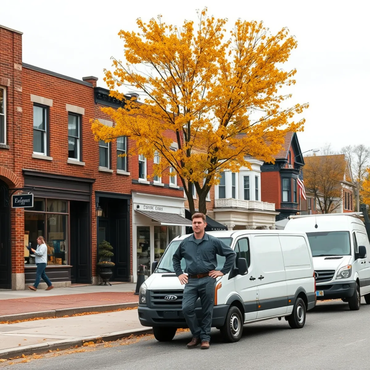 Historic village green and Victorian architecture in Earlville NY with restoration vehicle