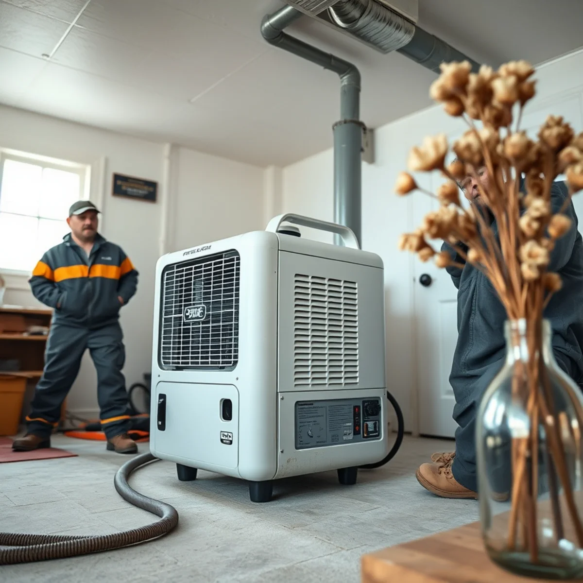 Commercial LGR dehumidifier drying basement in Herkimer County foothill residence