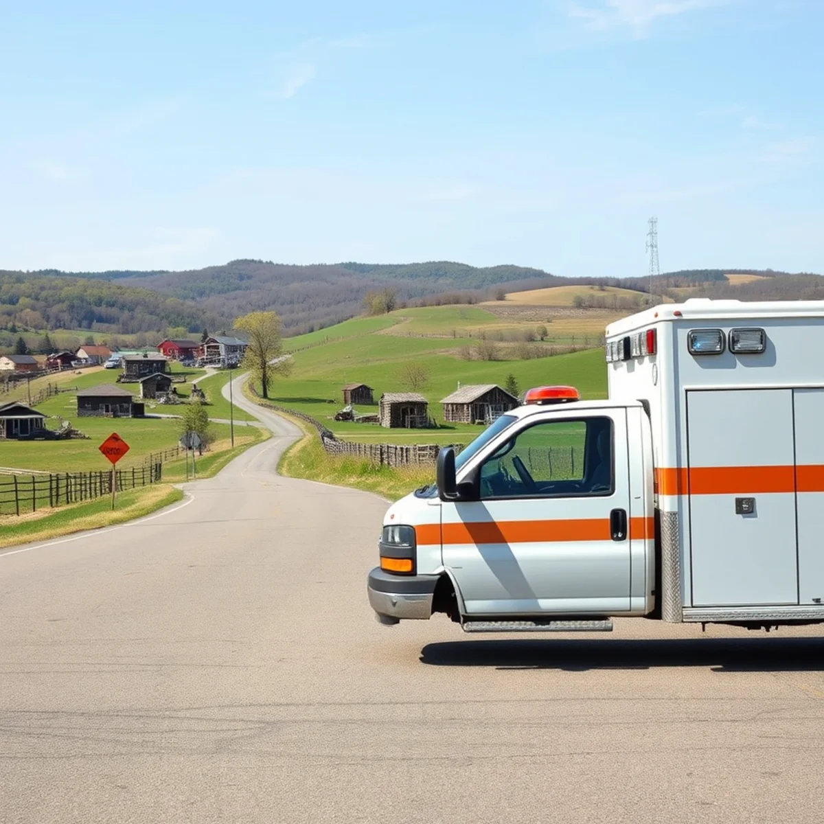 Herkimer County rural valley landscape with dairy pastures and parked emergency service vehicle