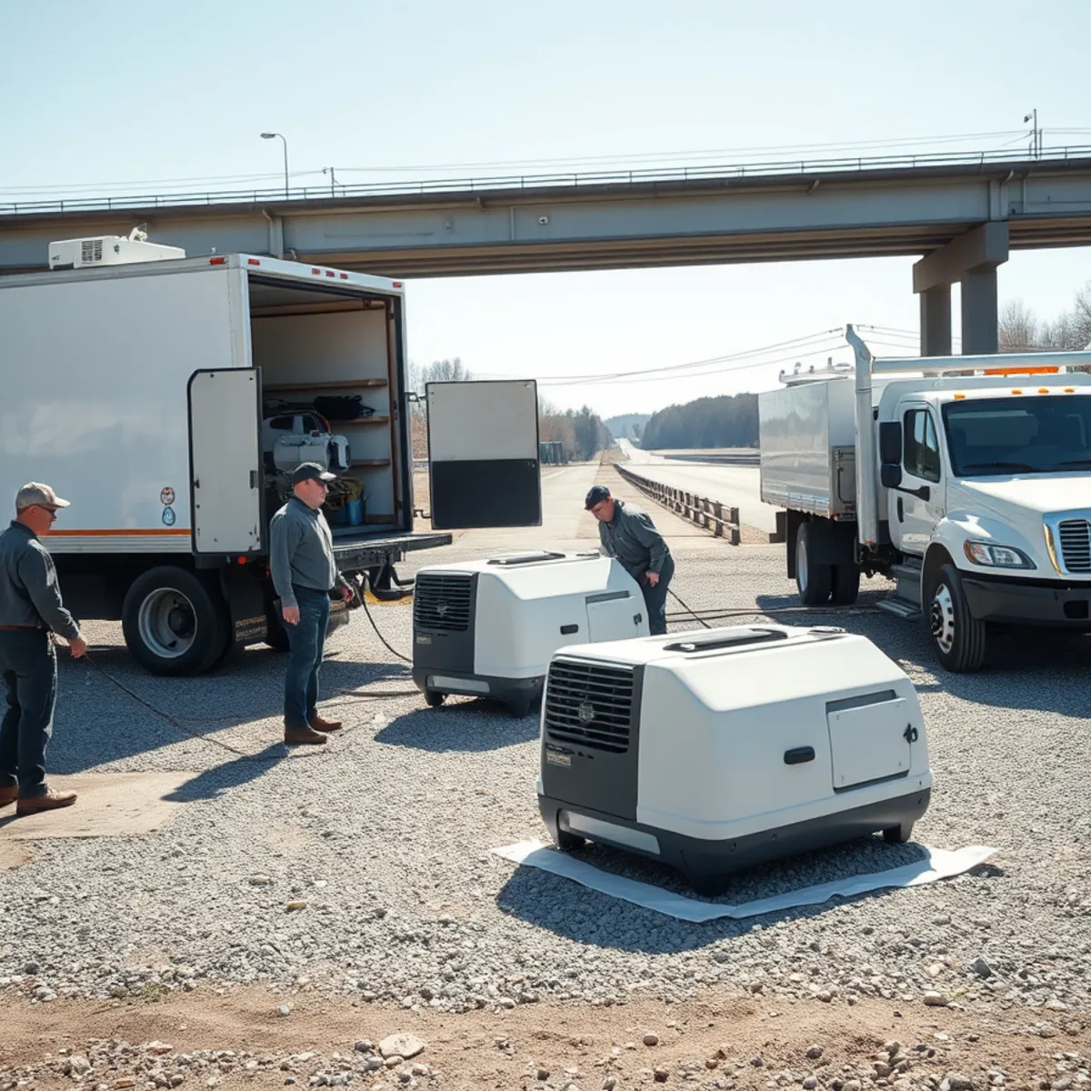 Restoration service vehicle staging commercial drying equipment near Unadilla River in Pittsfield
